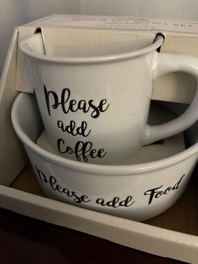 Gift set: Please Add Coffee mug Please add food dog bowl Ceramic Mug & Bowl Set